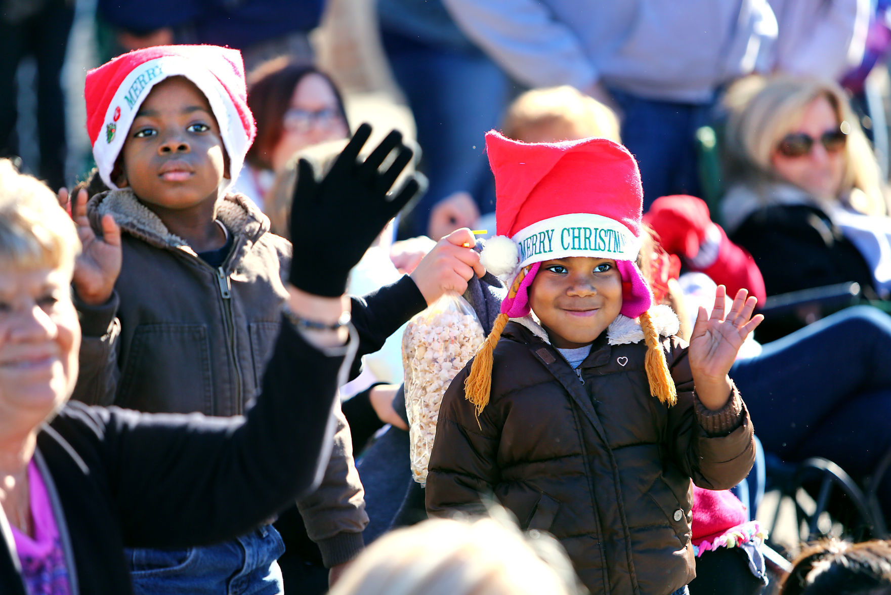Summerville Christmas Parade boys in Santa hats